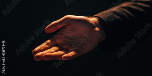  A person extends their palm, wishing to offer assistance and support.