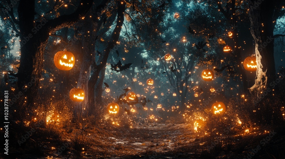 scary halloween background. halloween scene with bats and pumpkins scary halloween background. halloween scene with bats and pumpkins