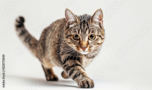 Cat on white background, 4K hyperrealistic photo