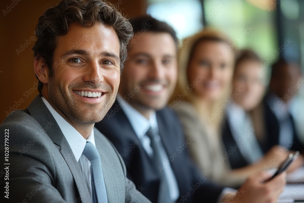 Happy group of businesspeople during presentation, Generative AI Happy group of businesspeople during presentation, Generative AI