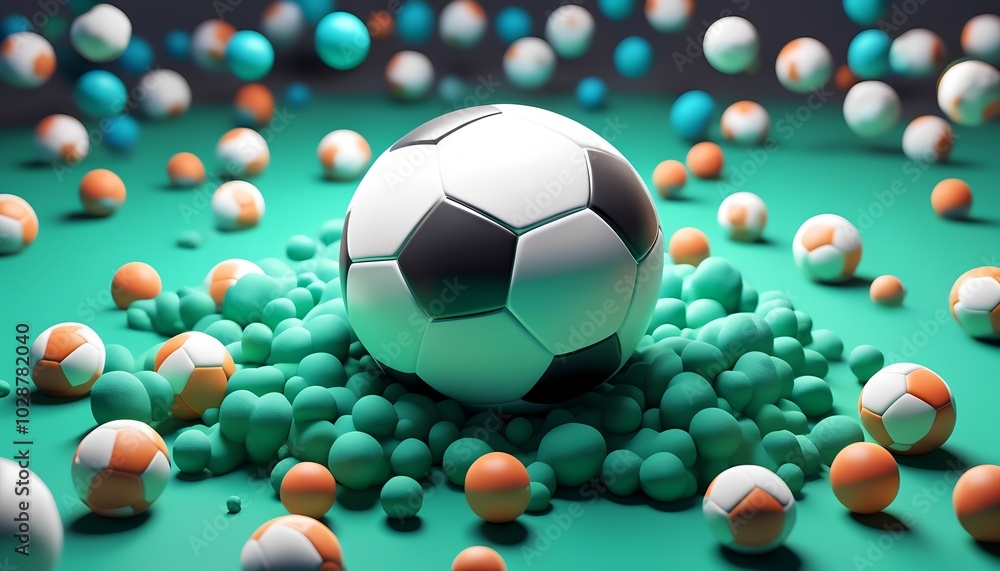Fototapeta premium Football resting on a clay field in 3D clay style