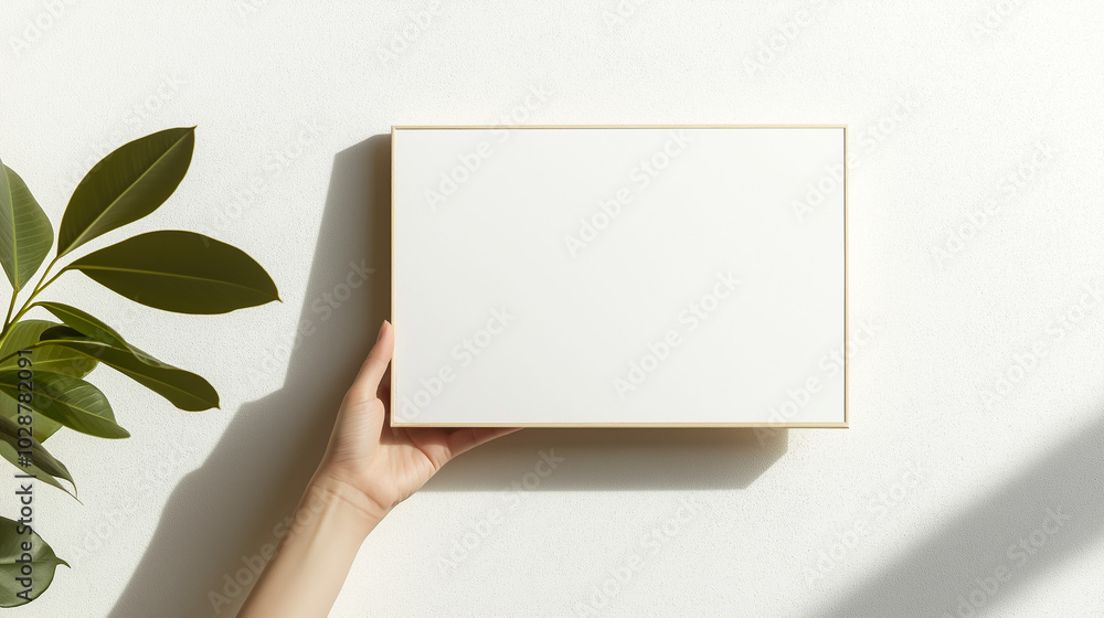 hand holding blank frame, wooden photo frame, close-up of a hand holding the frame hand holding blank frame, wooden photo frame, close-up of a hand holding the frame