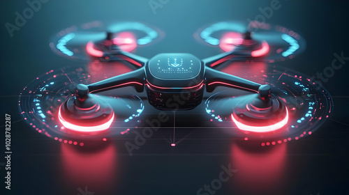 Futuristic 3D Floating Holographic Drone Projecting Glowing AI Analytics and Growth Charts on Minimalist White Background - Clean Design for Modern Visual Concepts