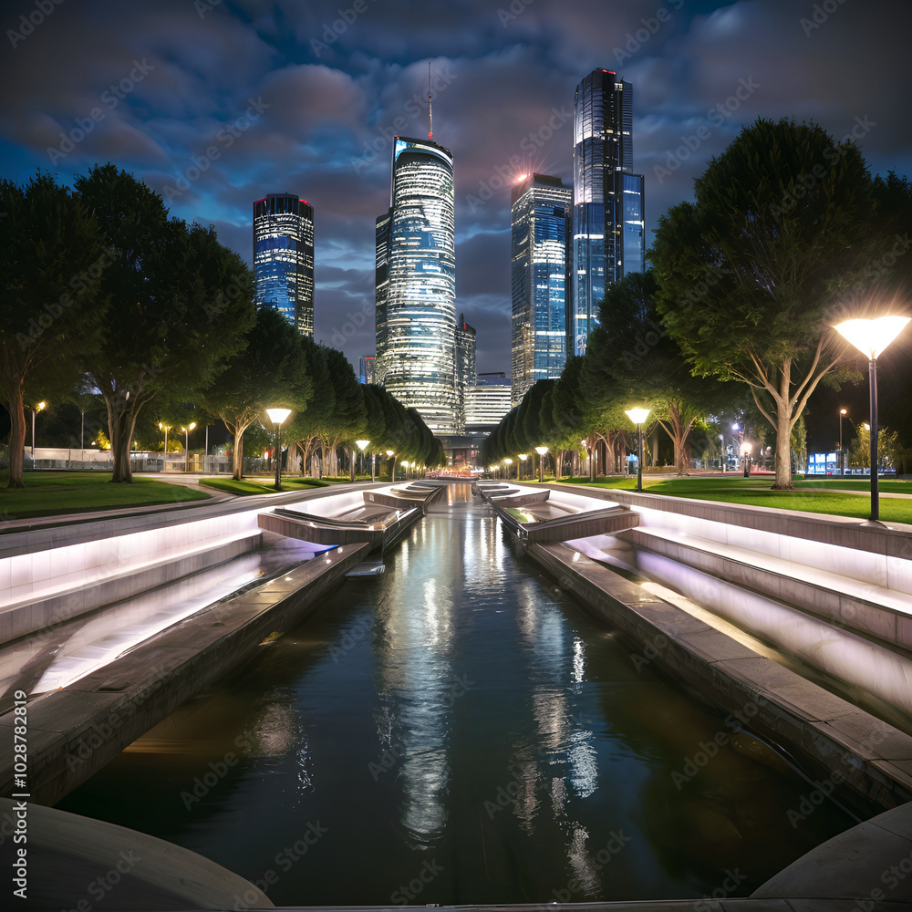 Naklejka premium Beautiful cities with their lights, rivers, buildings composing a lush landscape in mountains.