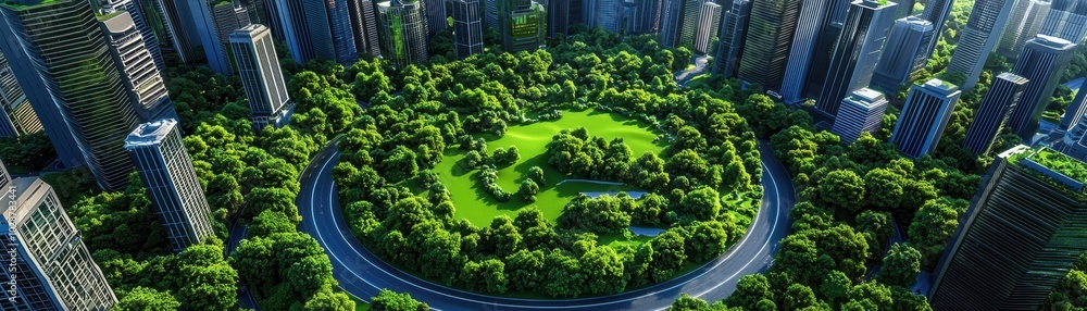Sustainable Future: Vibrant 3D Illustration of Eco-Friendly Green Cityscape with Modern Skyscrapers and Lush Landscapes for Environmental Design Concepts Sustainable Future: Vibrant 3D Illustration of Eco-Friendly Green Cityscape with Modern Skyscrapers and Lush Landscapes for Environmental Design Concepts