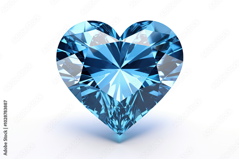 Blue Heart-Shaped Diamond on White Background Blue Heart-Shaped Diamond on White Background