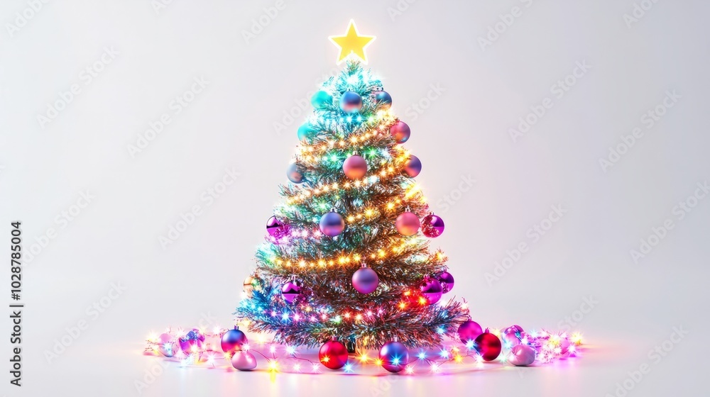 lightining big christmas tree with star against white background lightining big christmas tree with star against white background