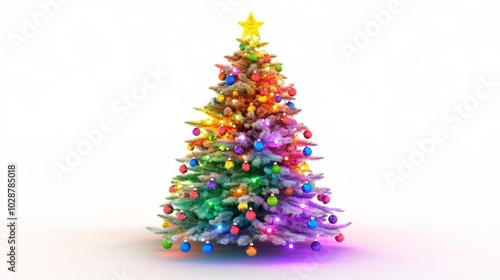lightining  big christmas tree with star against white background