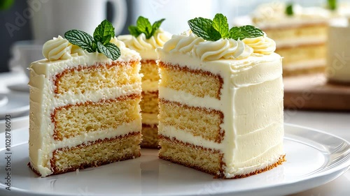 Confectioner cutting vanilla cake with knife