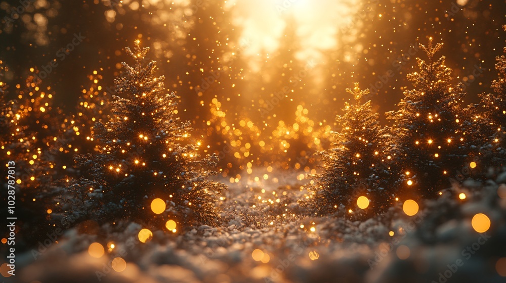 Naklejka premium Golden Ornaments Glimmering in Winter Trees