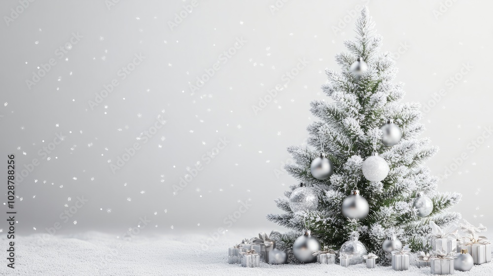 white and snowy christmas tree, minimalistic white and snowy christmas tree, minimalistic