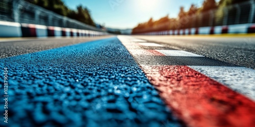 Racetrack view capturing the colorful start line and surrounding trees under ...