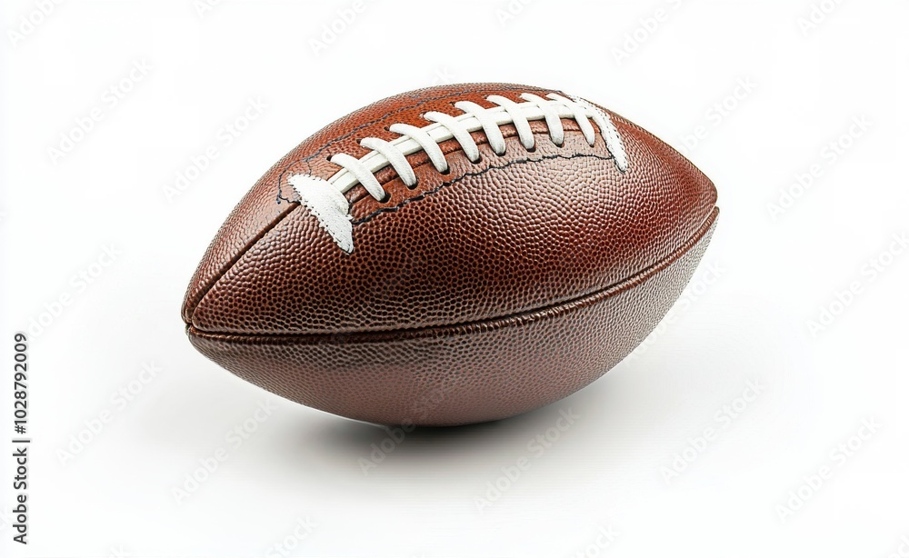 Brown leather football on a plain background, emphasizing its texture and stitching details Brown leather football on a plain background, emphasizing its texture and stitching details