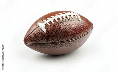 Brown leather football on a plain background, emphasizing its texture and sti...