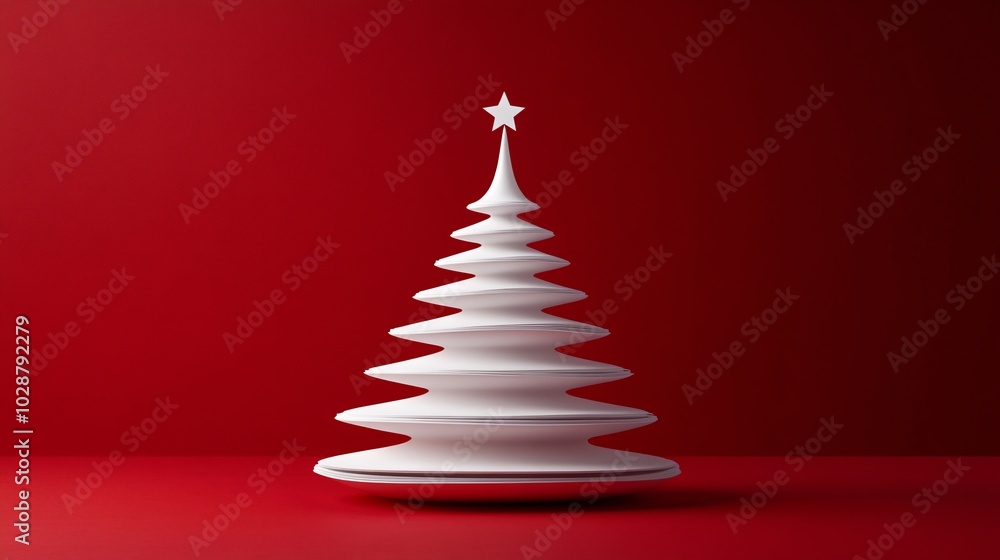 A minimalist white Christmas tree is prominently displayed against a vibrant red background, evoking a modern holiday spirit. A minimalist white Christmas tree is prominently displayed against a vibrant red background, evoking a modern holiday spirit.