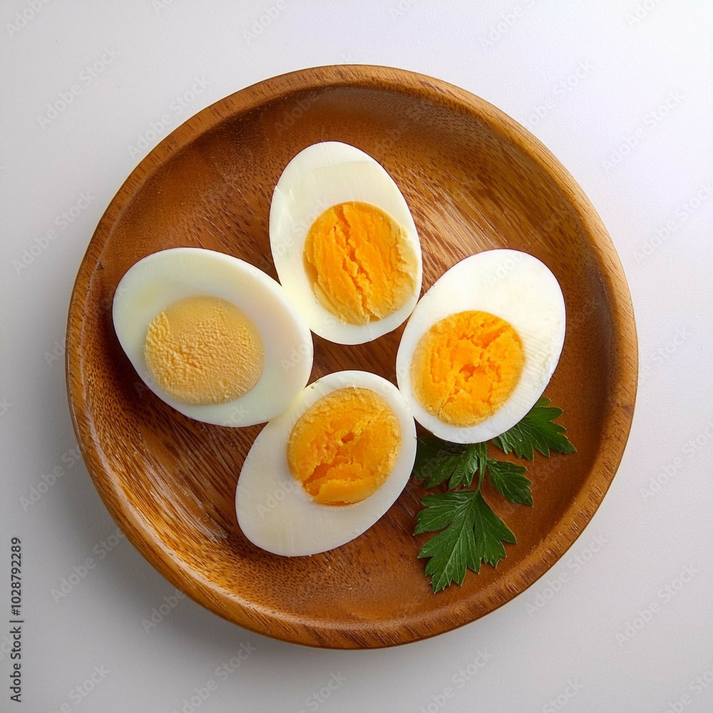 Boiled egg on white background top view Boiled egg on white background top view
