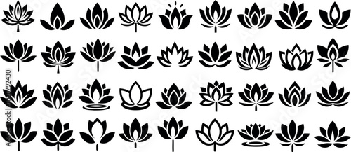 Lotus flower symbol vector illustration, lotus flower silhouette, black lotus icon designs minimalist floral patterns, spiritual symbols, zen, yoga, meditation. Ideal for logos, tattoos, and artistic 