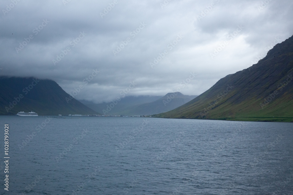 Iceland mountain at the shore with clouds Iceland mountain at the shore with clouds