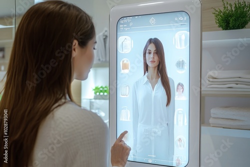 UI design of a Smart Mirror that recommends clothes based on a woman's reflection. photo