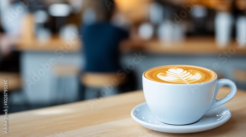 Cozy Coffee Shop Scene with Latte Art photo