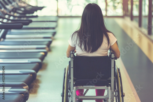 woman using wheelchair in gym