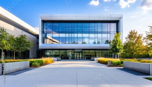 Wallpaper Mural Contemporary corporate office building with glass facade and modern landscaping Torontodigital.ca