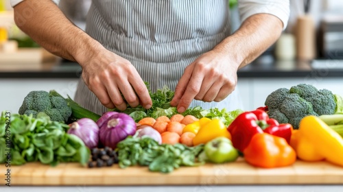 Chef preparing fresh vegetables in a modern kitchen, AI