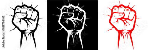 Mad aggression icon set featuring black, white, and red designs