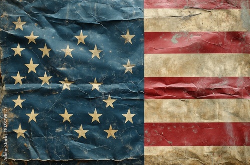 American flag draped subtly against a textured gray background in a minimalis...
