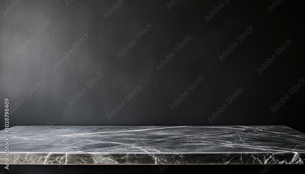 Sleek black marble countertop set against a matte black wall interior design Sleek black marble countertop set against a matte black wall interior design
