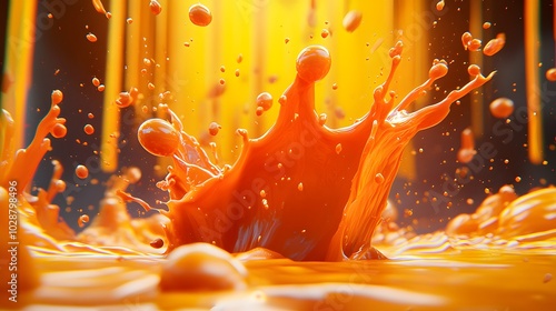 Dynamic orange liquid splash: vibrant movement and abstract art in captivating motion photo