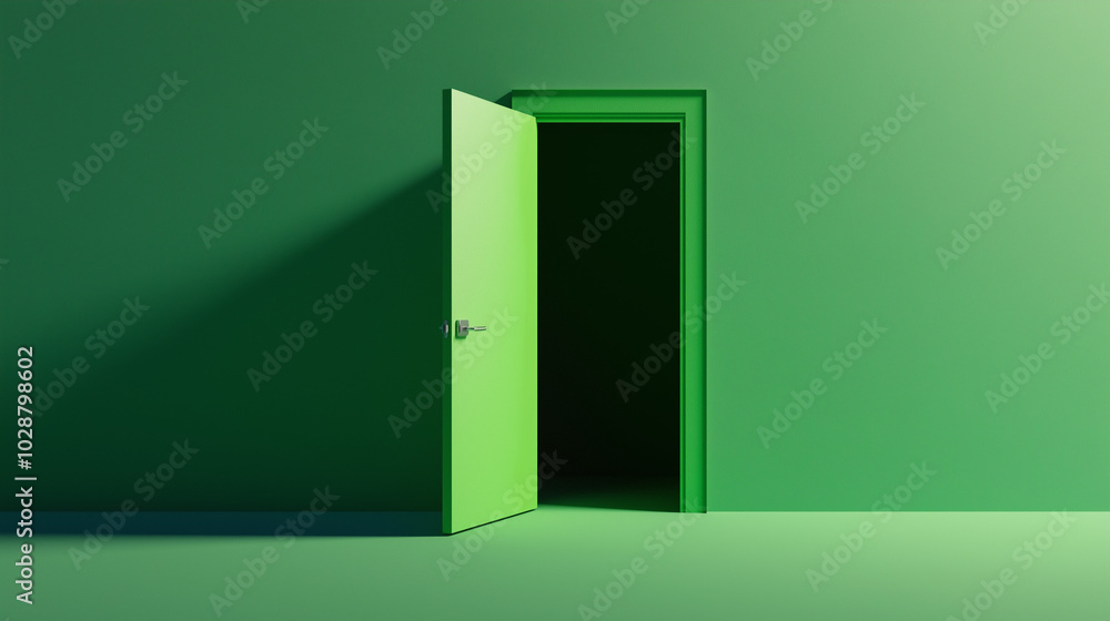 Open door, green empty space Open door, green empty space