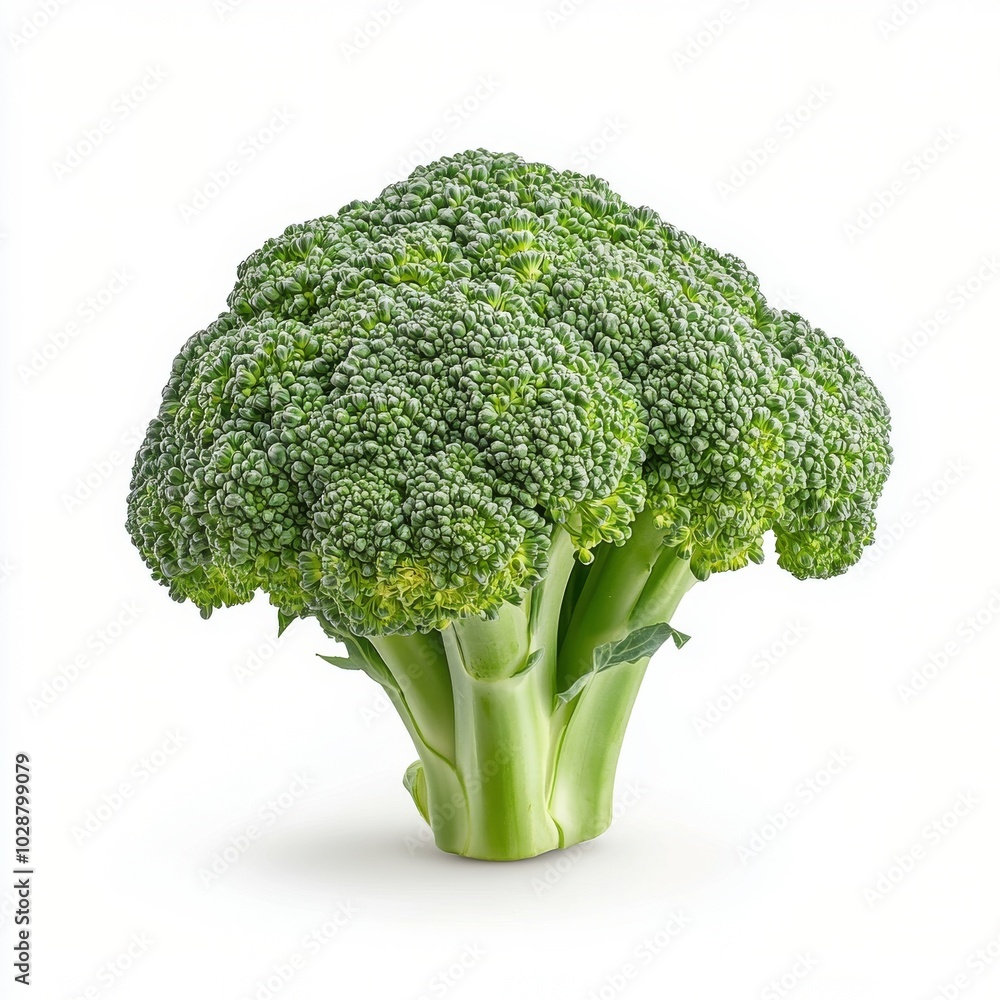 Fresh green broccoli bunch on a white background ready for cooking or healthy meals Fresh green broccoli bunch on a white background ready for cooking or healthy meals