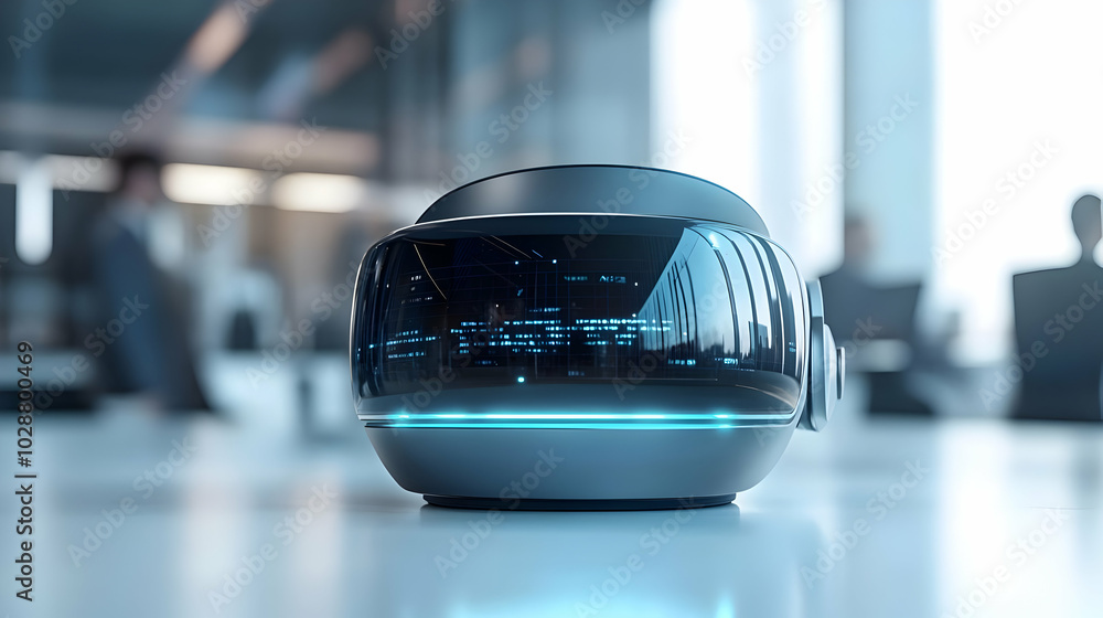 3D Glossy VR Headset Projecting Holographic Business Meeting � Futuristic Collaboration Icon for Innovative Tech Solutions 3D Glossy VR Headset Projecting Holographic Business Meeting � Futuristic Collaboration Icon for Innovative Tech Solutions