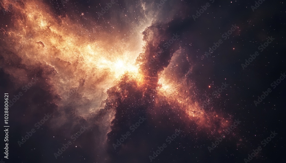 A stunning celestial view of a vibrant space nebula merging into a distant galaxy A stunning celestial view of a vibrant space nebula merging into a distant galaxy