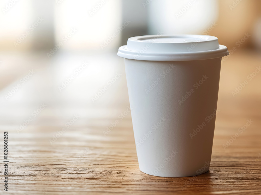 Paper cup for coffee or tea on wooden table, mock up Paper cup for coffee or tea on wooden table, mock up