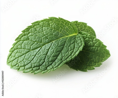 A fresh green leaf with intricate texture resting on a light surface in natur...