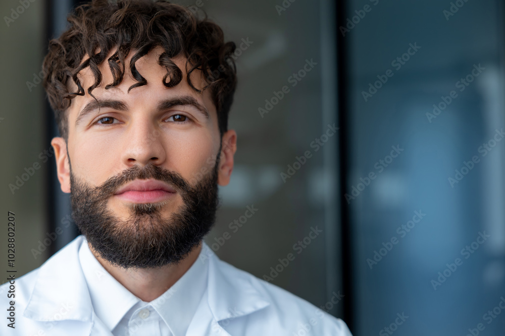 Fototapeta premium Man dentist with braces showing importance of dental care in orthodontics while smiling for the camera