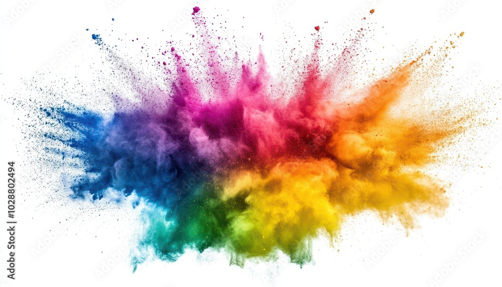 Colorful powder explosion with rainbow splashes on a white background Colorful powder explosion with rainbow splashes on a white background