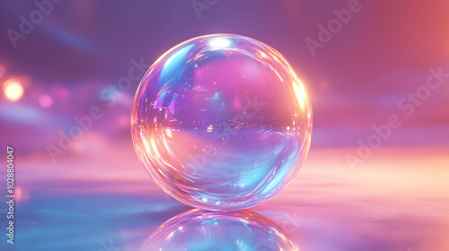 3D Holographic Discount Bubble Concept: Close-Up of Shimmering Translucent Sales Promotion in Space, Immersive Future Interactive Price Display, 3D Icon on Isolated White Background