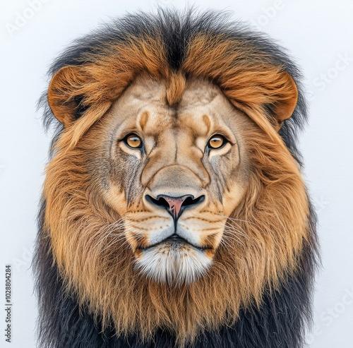 A majestic lion gazing directly at the camera in its natural habitat during g...