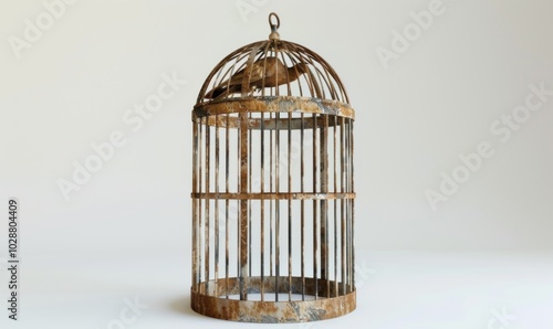 Birdcage on white background, 4K hyperrealistic photo