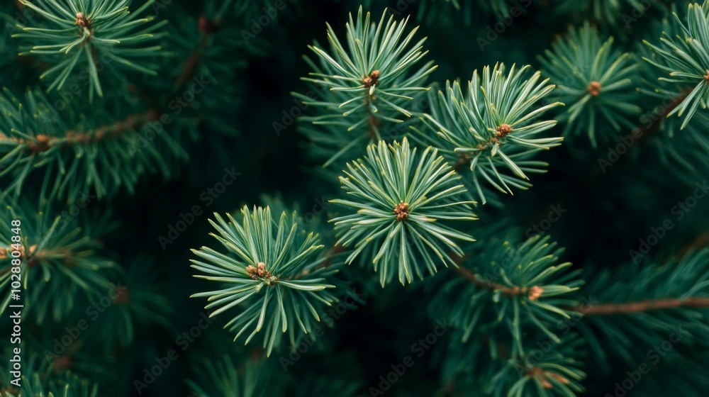 Close-up of Evergreen Tree Branches with Delicate Green Needles Close-up of Evergreen Tree Branches with Delicate Green Needles