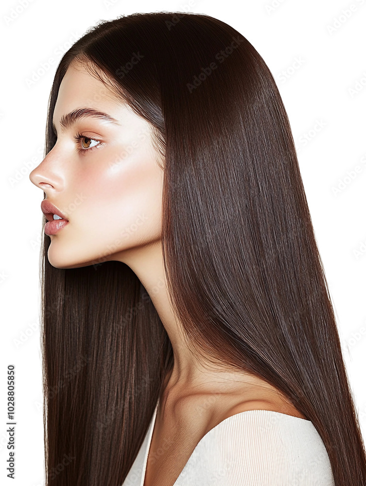 Naklejka premium Smooth and Shiny Long Hair with Healthy Luster Showcasing Modern Haircare Trends