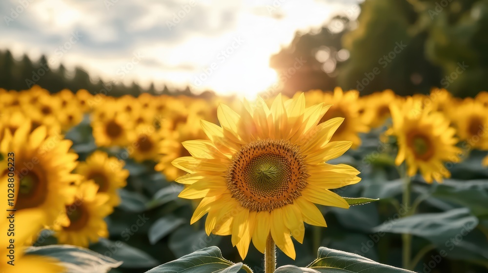 Obraz premium Sunflower Field At Sunset