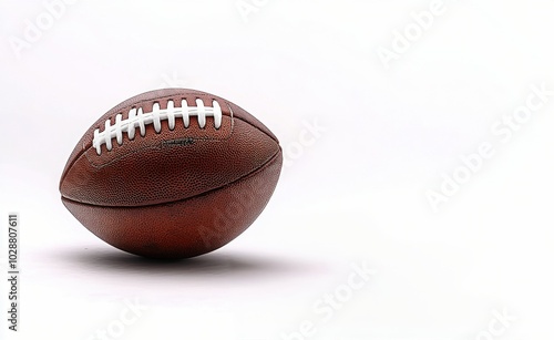 A close up view of a classic brown football displayed on a clean white backgr...