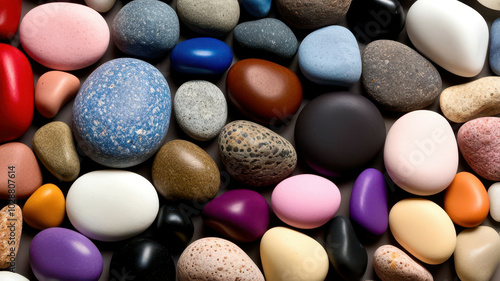 A collection of colorful rocks of various sizes and shapes