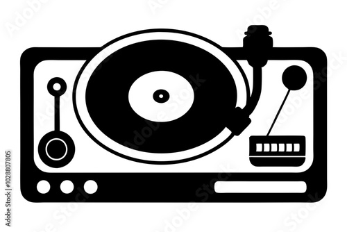 Retro turntable with DJ console vector | vector silhouette illustration on white background