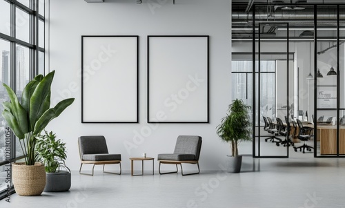 Modern interior design featuring cozy seating and neutral decor in a bright, ...