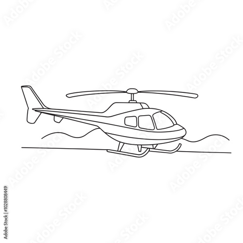 Tour Helicopter Transport isolated continuous line art flat vector illustration on white background.